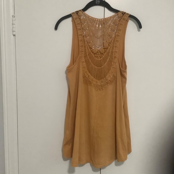 Tank Top Crochet Trim Tunic Racerback Cotton Gold XS - Picture 2 of 4